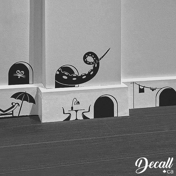 Mice House Silhouette Decals - Mouse Holes Stickers - Halloween Decor - Wall-Decals - Decall.ca