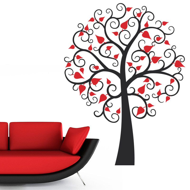 Swirly Tree With Heart Leaves - Wall Decals Stickers - Wall-Decals - Decall.ca