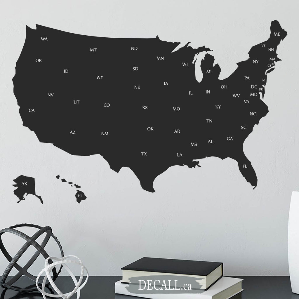 United States Map with Names of States - Map of USA showing State Abbreviations - Wall Decal D092