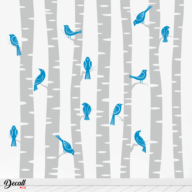 7 White Birch Trees With Birds - Wall Decal Graphic - Wall-Decals - Decall.ca