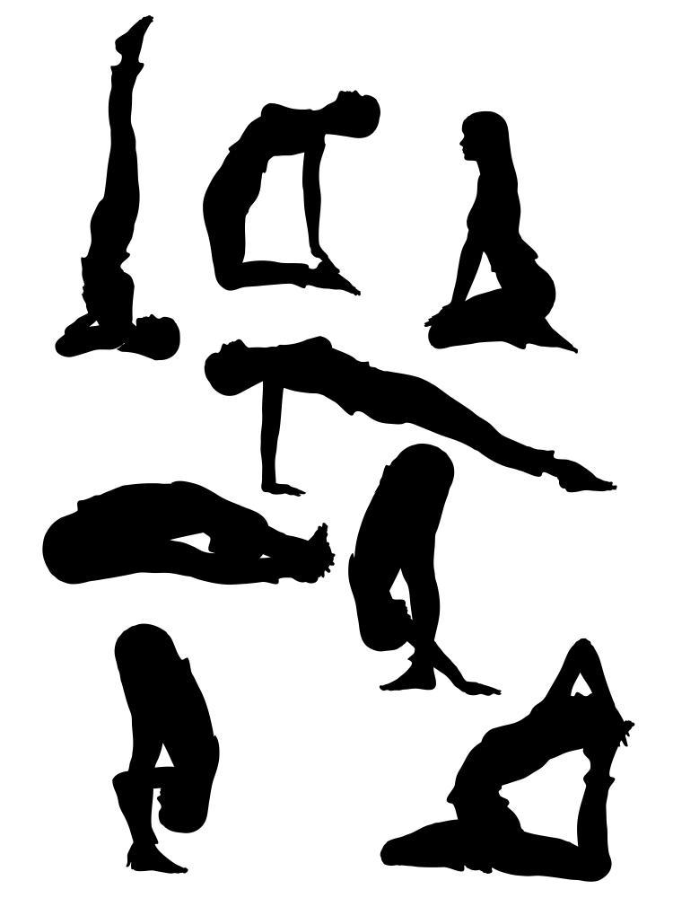 Yoga Poses Silhoutte Sports Wall Decals - Set of 8