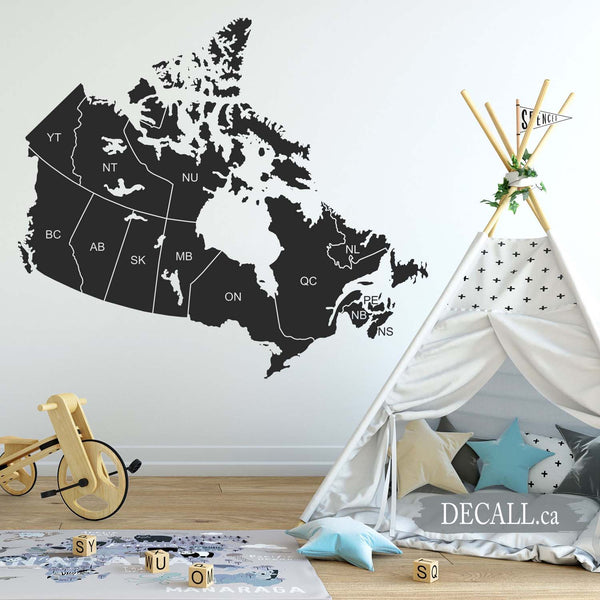 Canada Map with Names of Provinces - Map of Canada - Removable Wall Decal