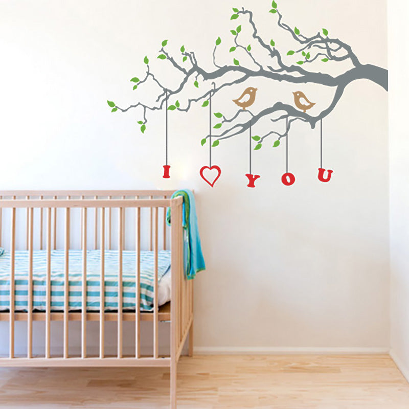 Cute Birds in Love on Branch with Custom Letters - Wall Decals - Wall-Decals - Decall.ca