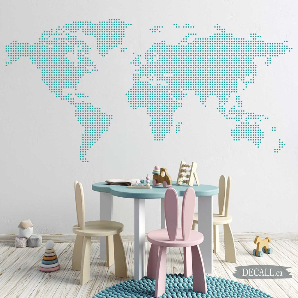 Dotted World Map with Rounds Spots Dots Wall Decal A162