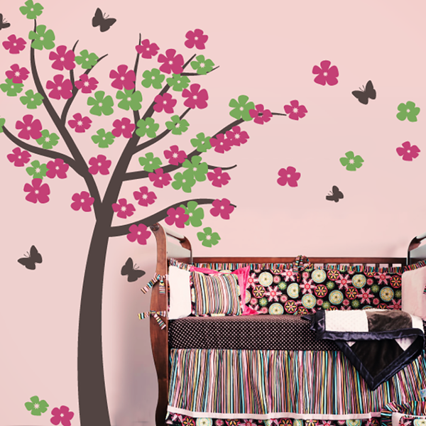 Flowers Tree with Butterfly - Tree Wall Decal - Wall-Decals - Decall.ca