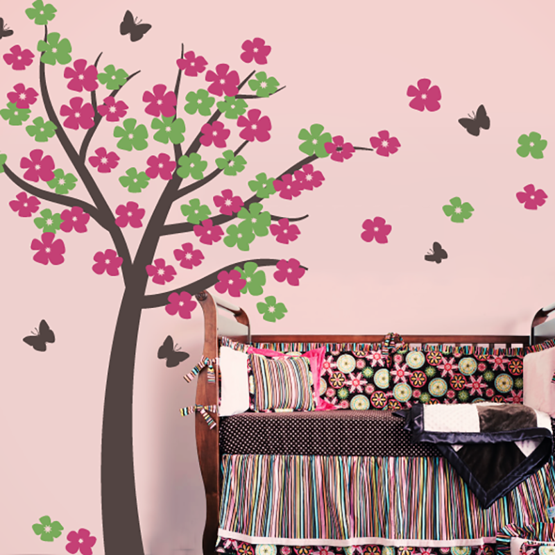 Flowers Tree with Butterfly Tree Wall Decal Decall