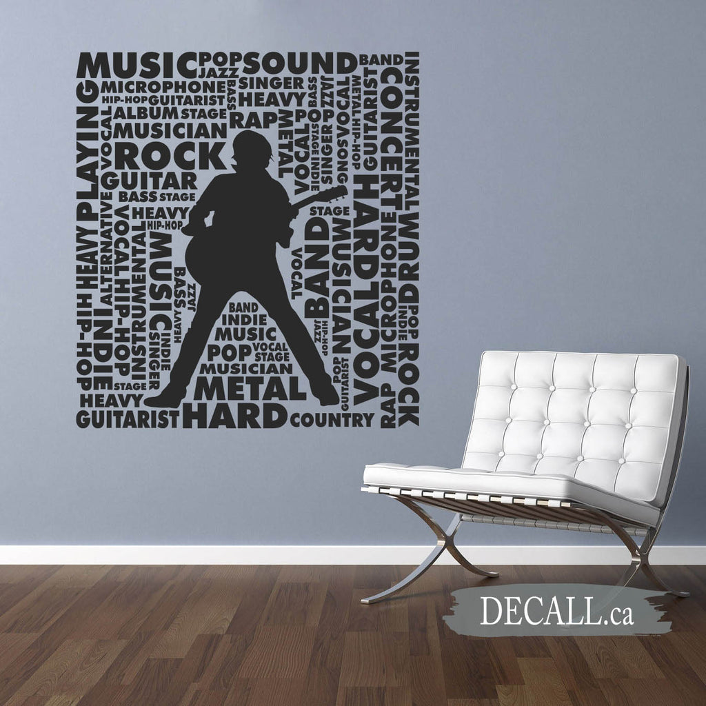 Guitarist Musical Words Collage Vinyl Wall Decal - Types of Music Styles Music Genres S085