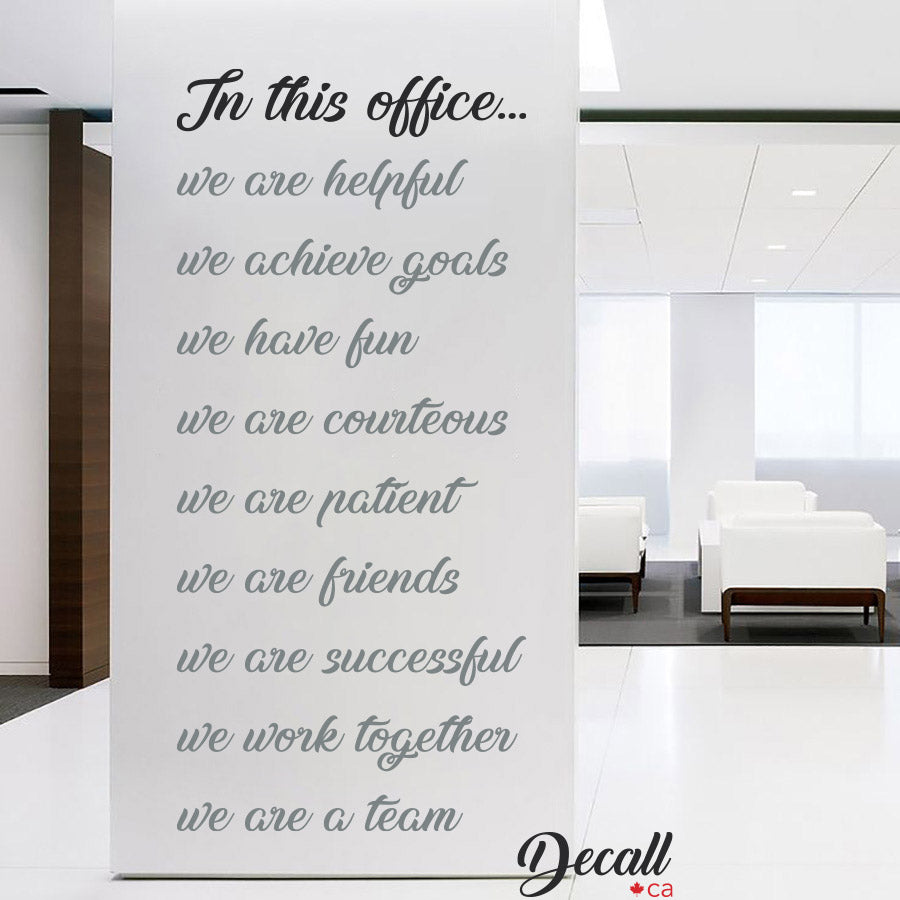 In This Office We Are A Team - Wall Decal - Wall Lettering - Wall Quote - Wall-Decals - Decall.ca