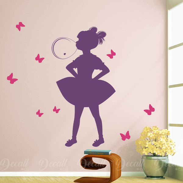 Little Girl Blowing Bubble Gum - Wall Decal - Wall-Decals - Decall.ca
