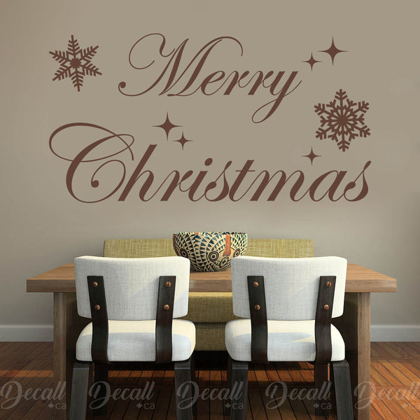 Merry Christmas with Snowflakes Wall Lettering Holiday Decor Wall Decal - Wall-Decals - Decall.ca