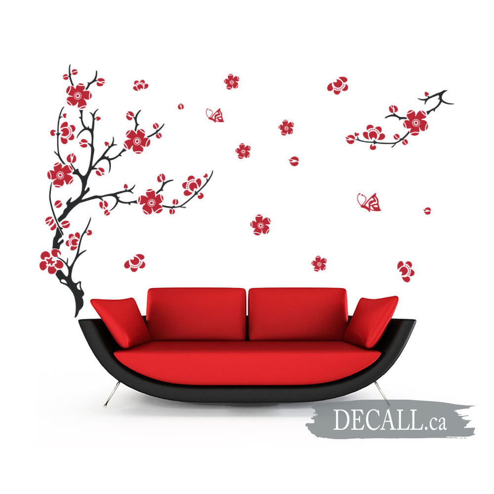 Plum Blossom Flower With Butterfly Wall Decal A648