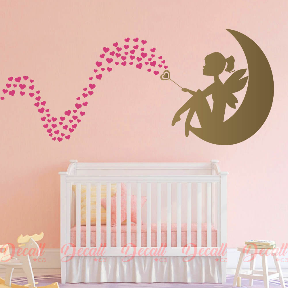 Fairy Little Girl on the Moon - Wand and Stars - Baby Nursery Wall Decal