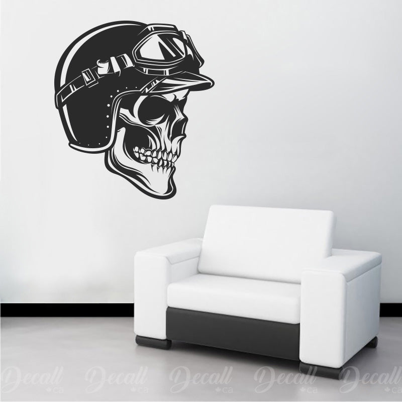 Skull Motorcycles Biker with Helmet Wall Decal - Wall-Decals - Decall.ca