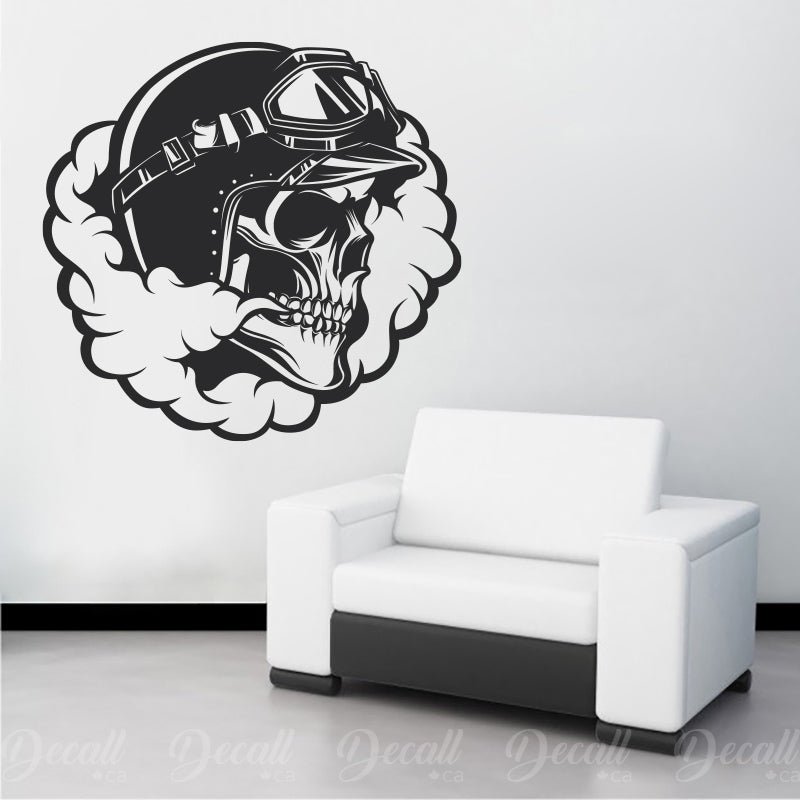 Skull Motorcycles Biker with Helmet and Smoke Wall Decal - Wall-Decals - Decall.ca