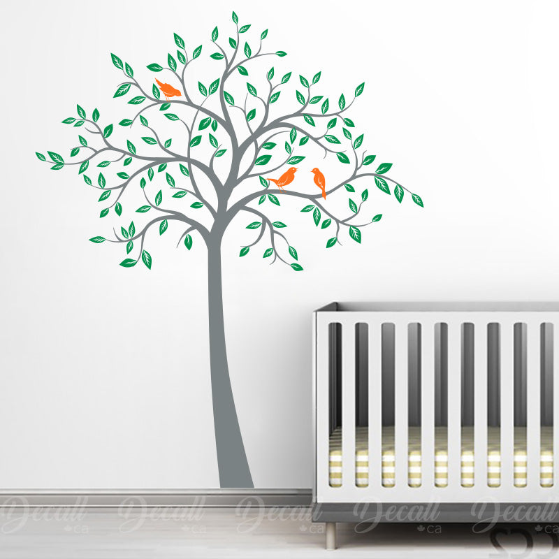 Spring Tree With Cute Birds - Nursery Wall Decals Stickers - Wall-Decals - Decall.ca