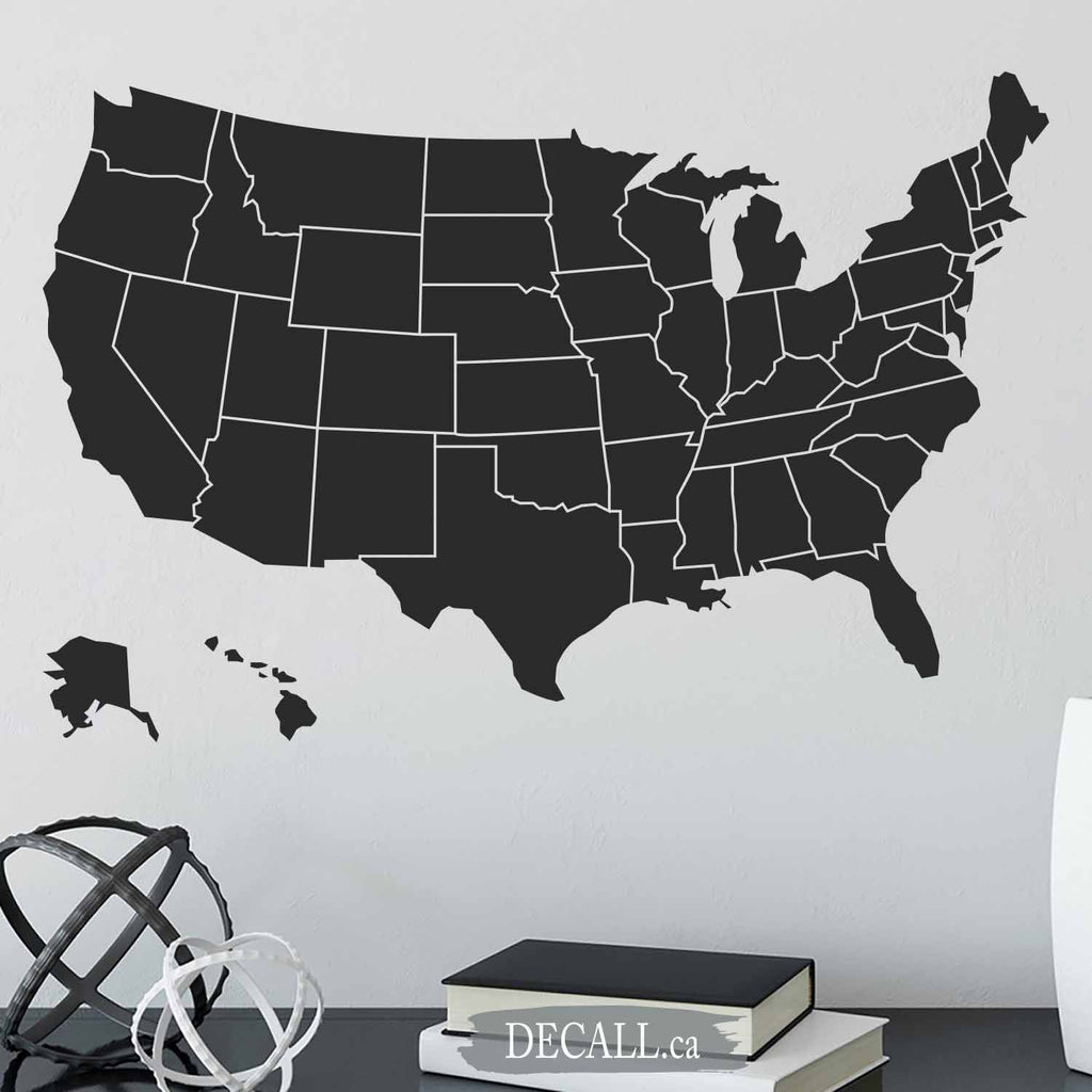 United States Map with States - Map of USA showing States - Removable Wall Decal D093