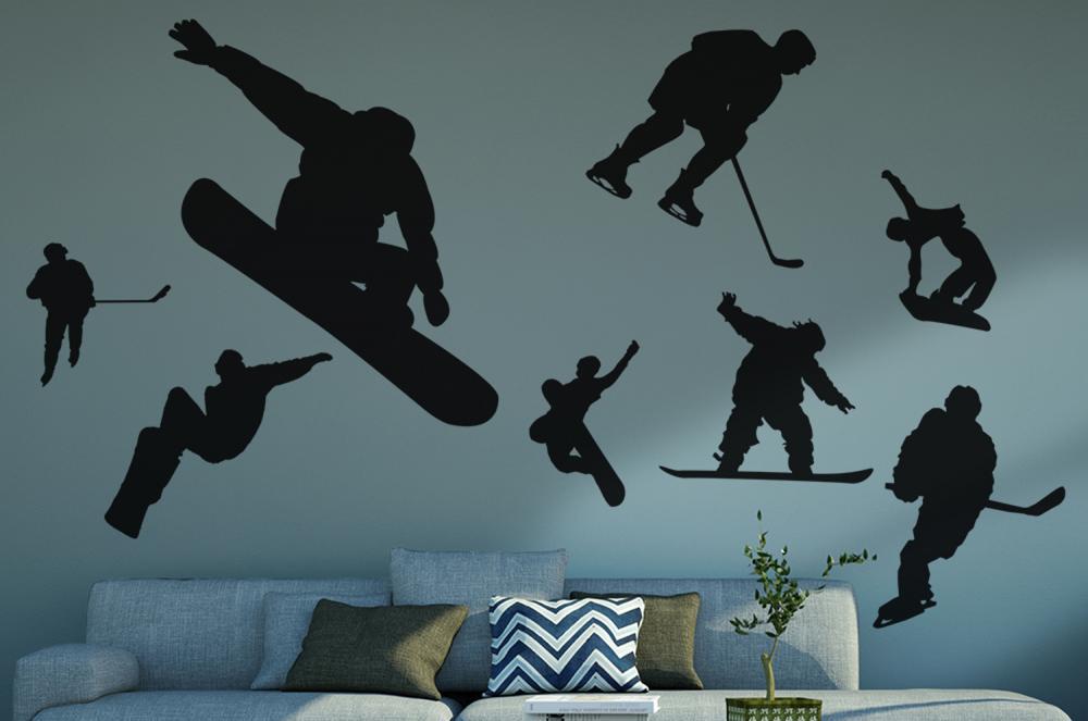 Black Winter Sports Silhouettes Sports Boys Wall Decals