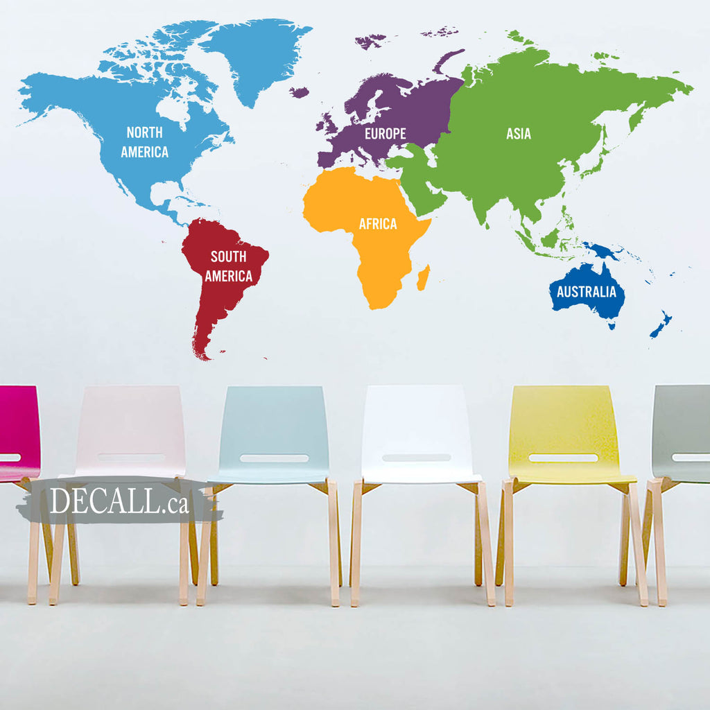 World Map Wall Decal in 6 Colours